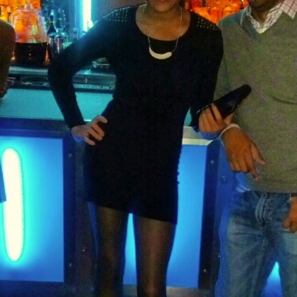 Black Sweater Dress with Studded Shoulders - Picture 2 of 3